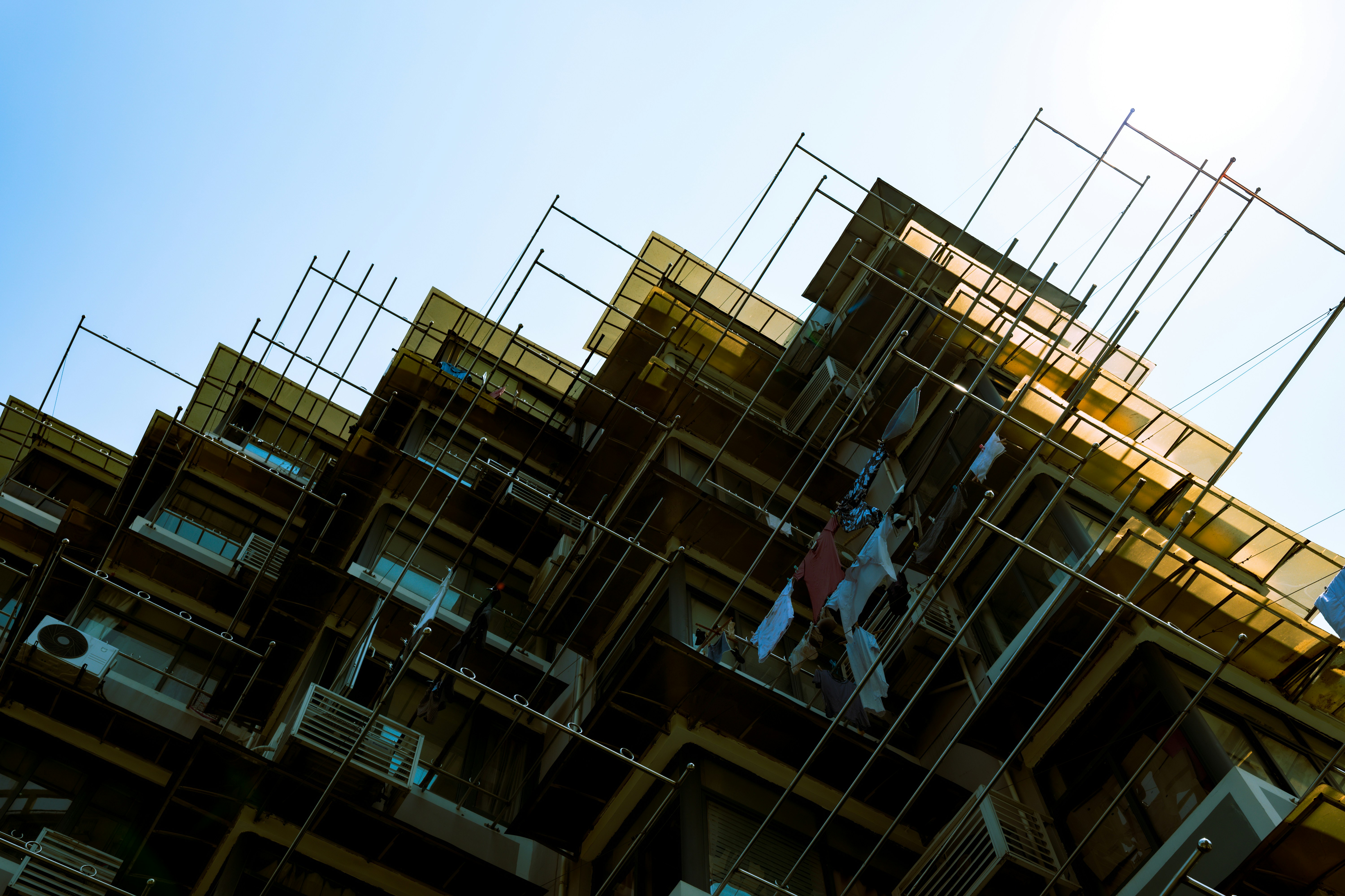 A building with scaffolding on top of it