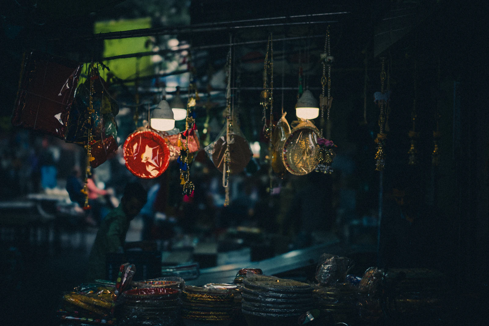 A market stall packed with goods