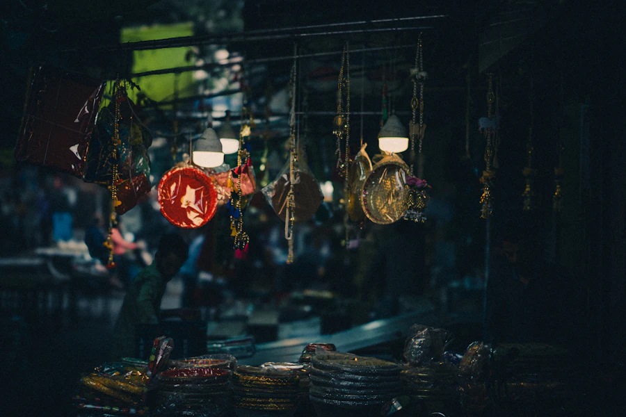 A market stall packed with goods