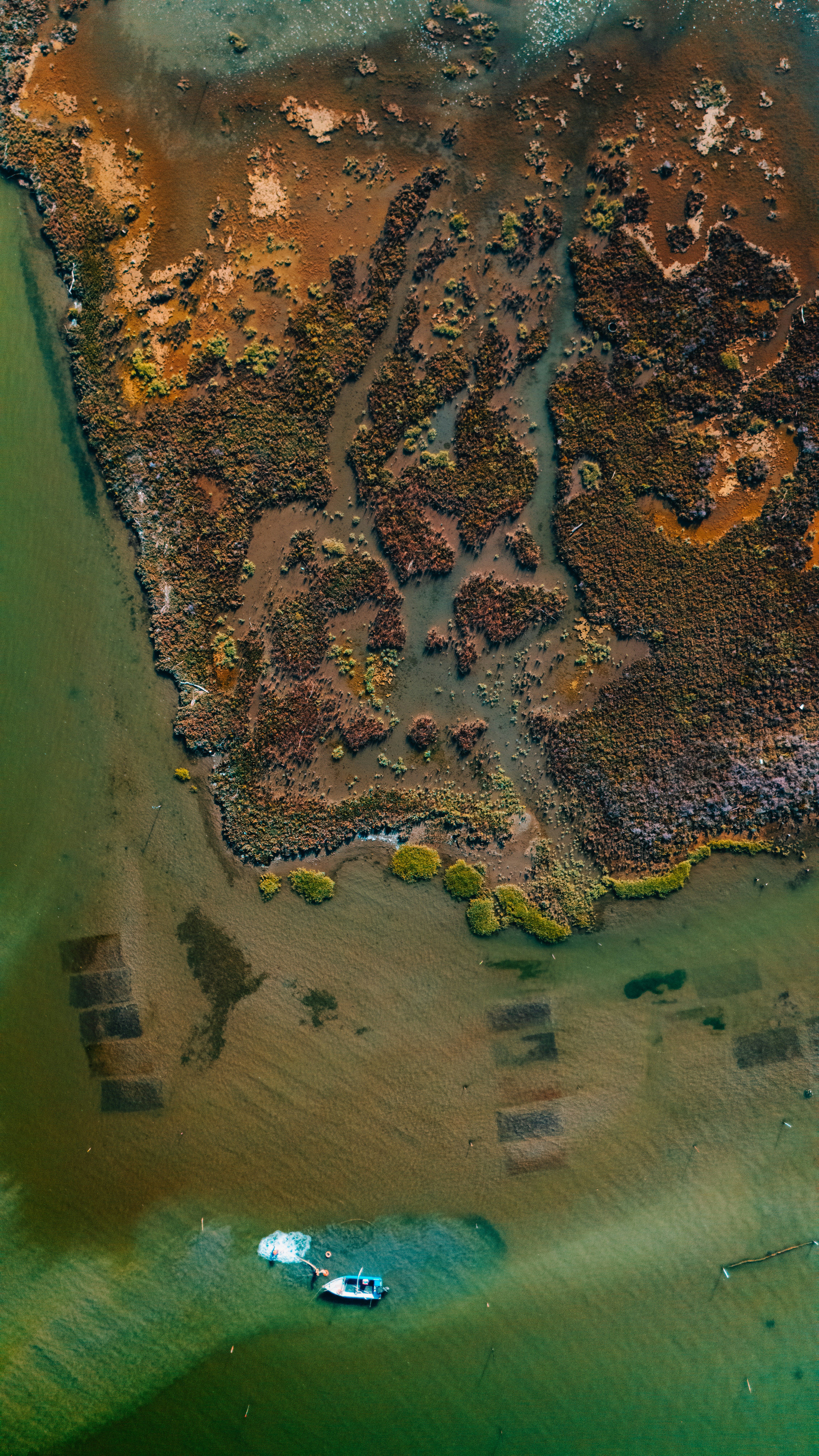 An aerial view of a large body of water