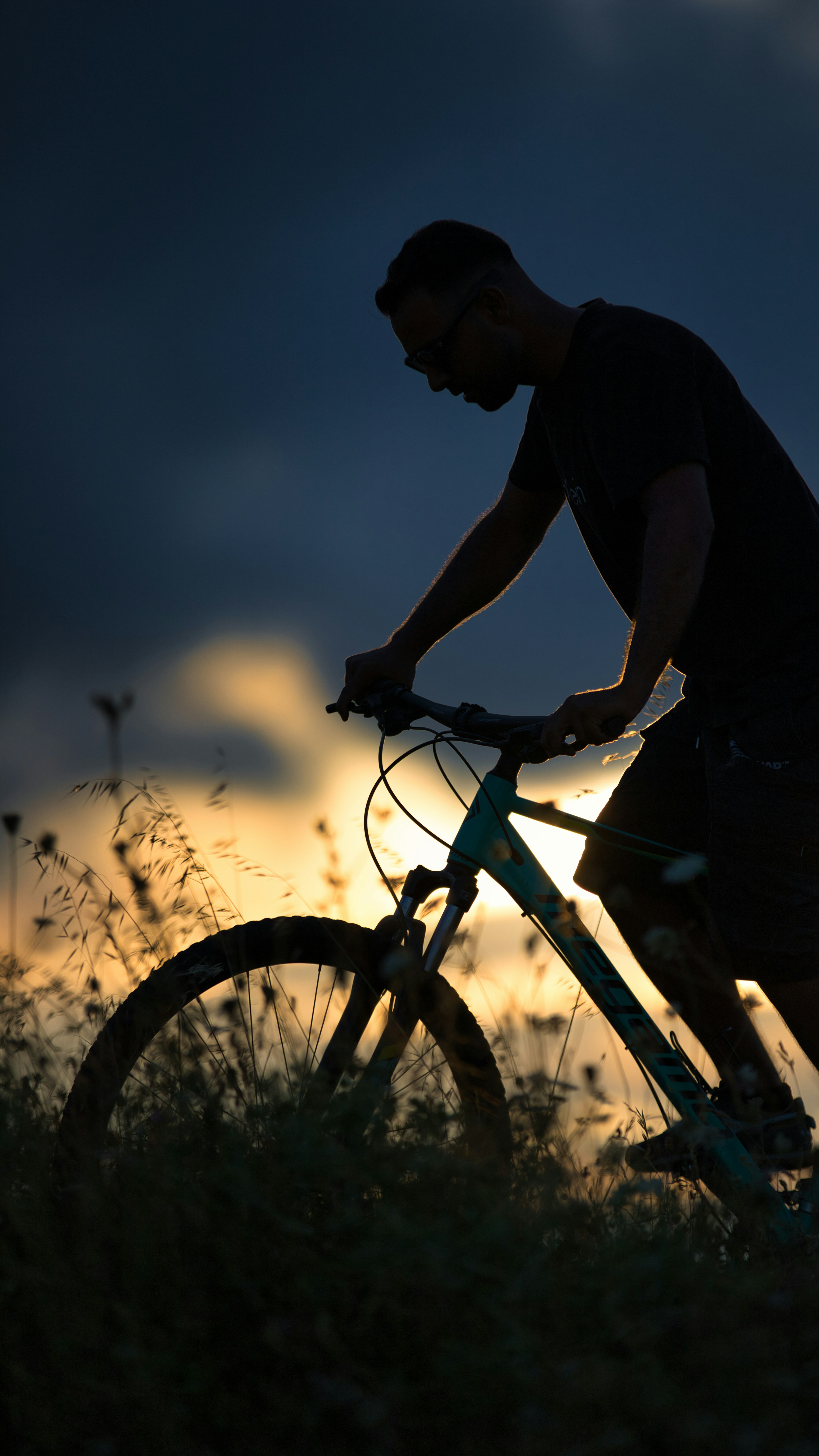 A man riding a bike down a lush green field photo – Free Sunset Image on  Unsplash, image size:3000x5333