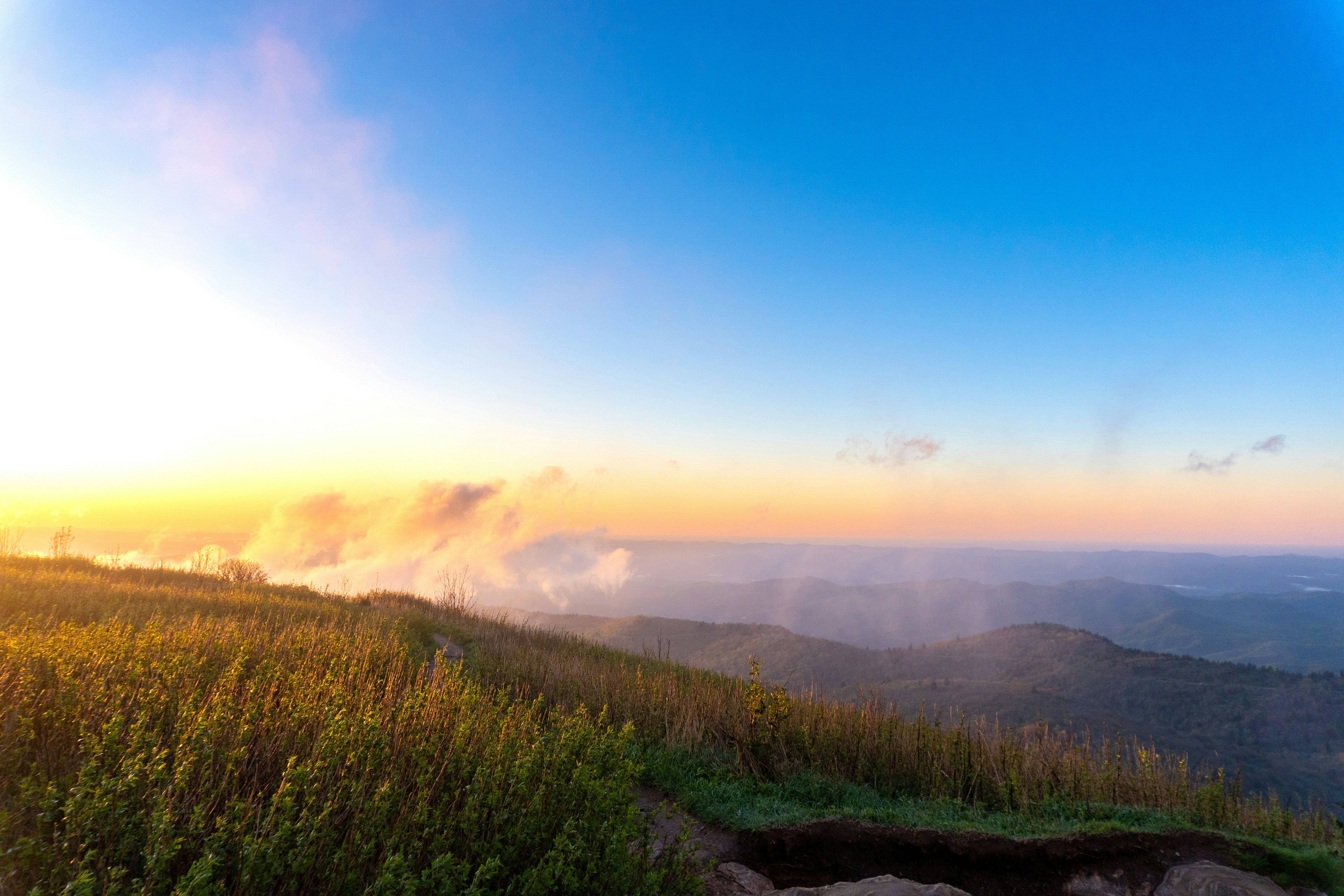 Misty mountains at sunrise