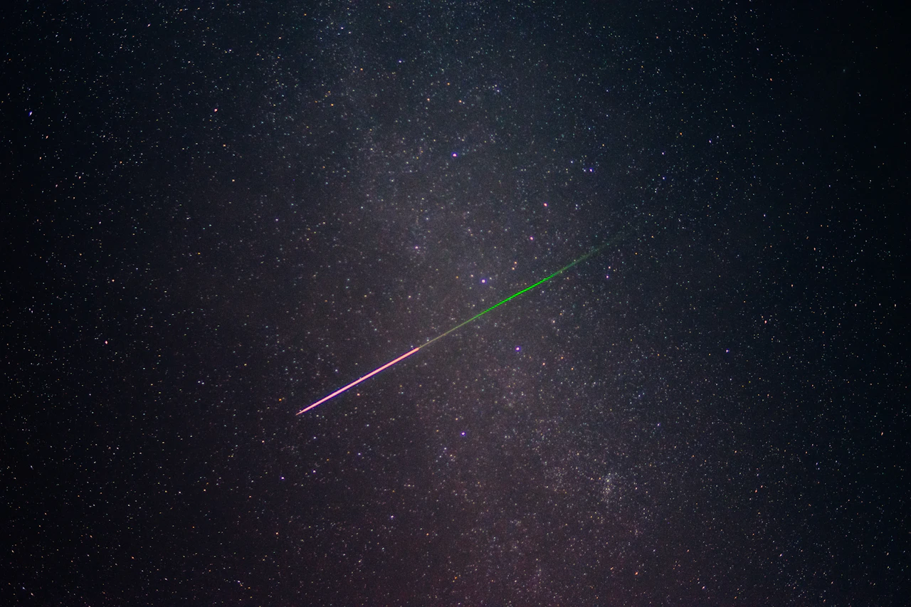 Shooting star streaks through the Milky Way during the Perseids meteor shower