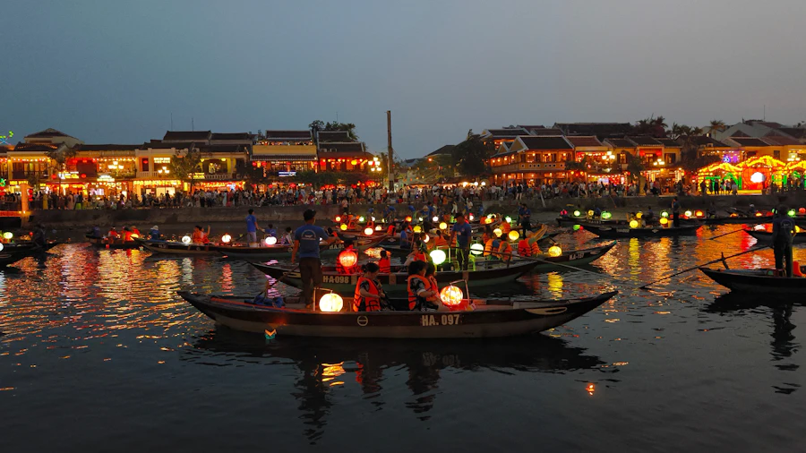 Hoi An Ancient Town lantern boats on Hoai River at dusk