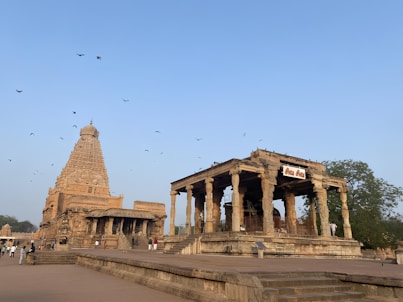 A group of people standing around a stone structure