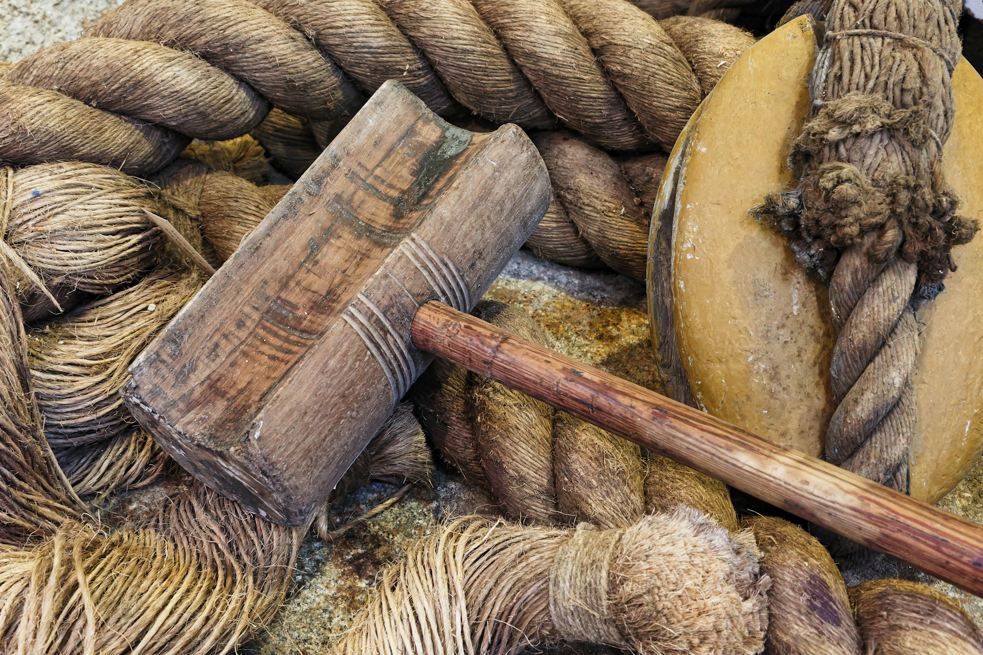 A pile of rope and other items on a table