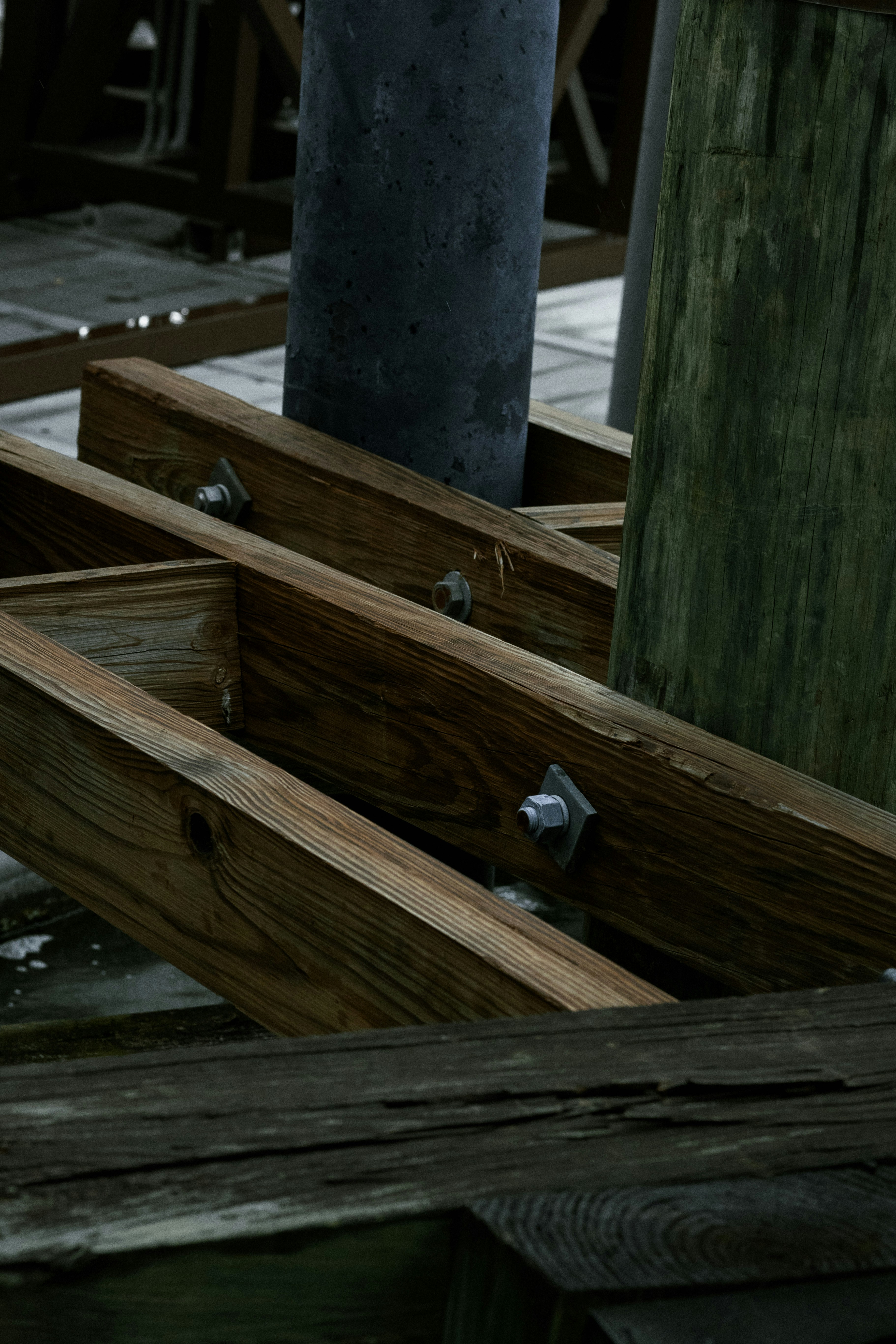 A close up of a wooden box on a floor
