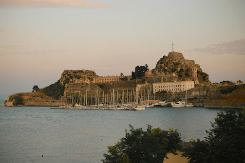A small island with a castle on top of it
