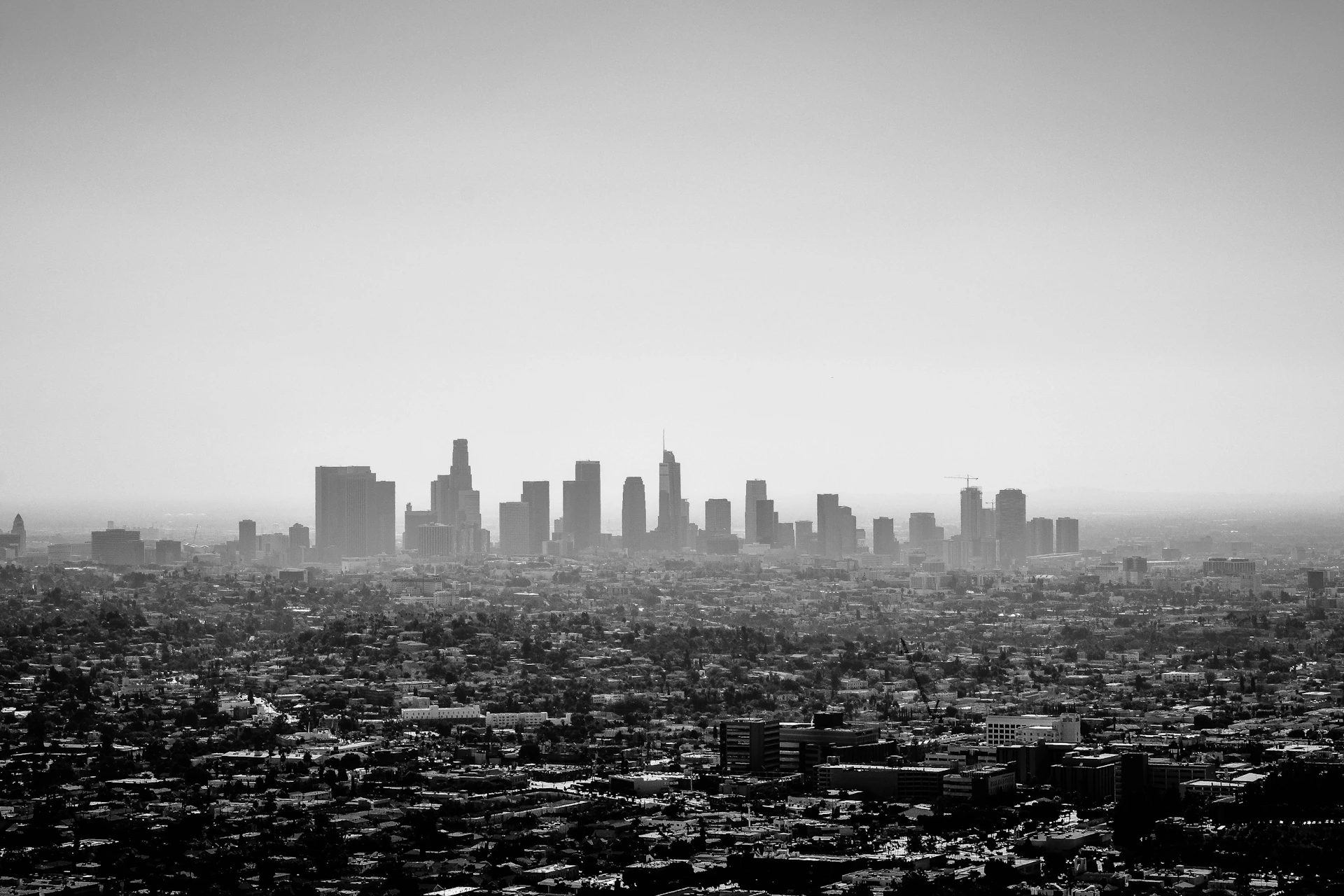 A black and white photo of a city skyline