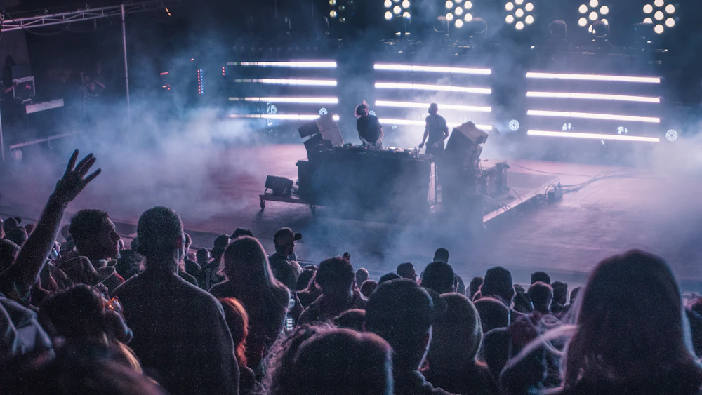 Crowd and stage lights at Red Rocks Amphitheatre near Denver