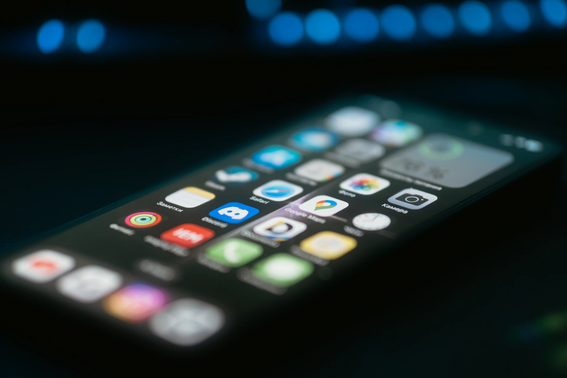 A close up of a cell phone on a table