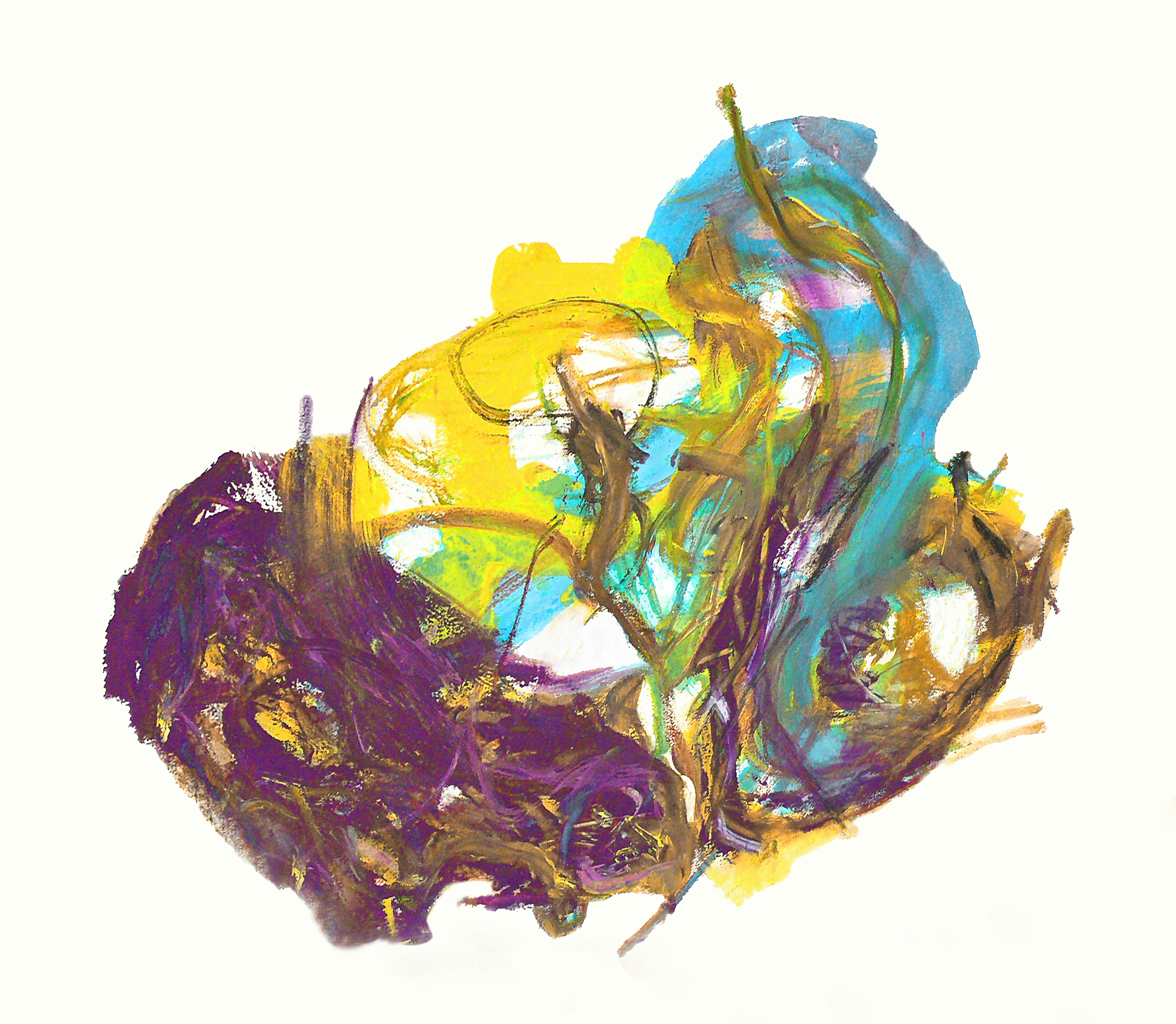 A close up of a colorful object on a white background