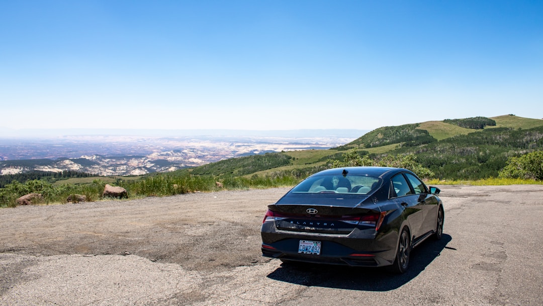 Car parked at scenic mountain overlook