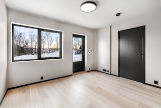 An empty room with a lot of windows