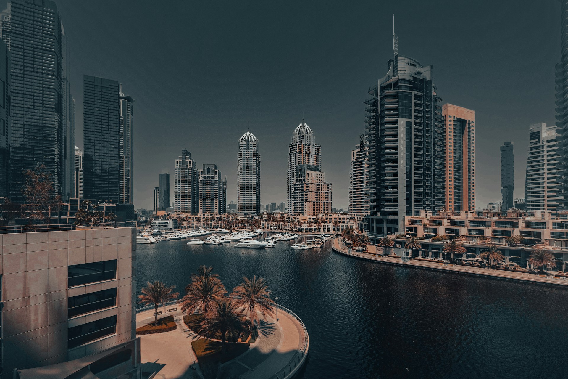 A picture of a city with a river running through it