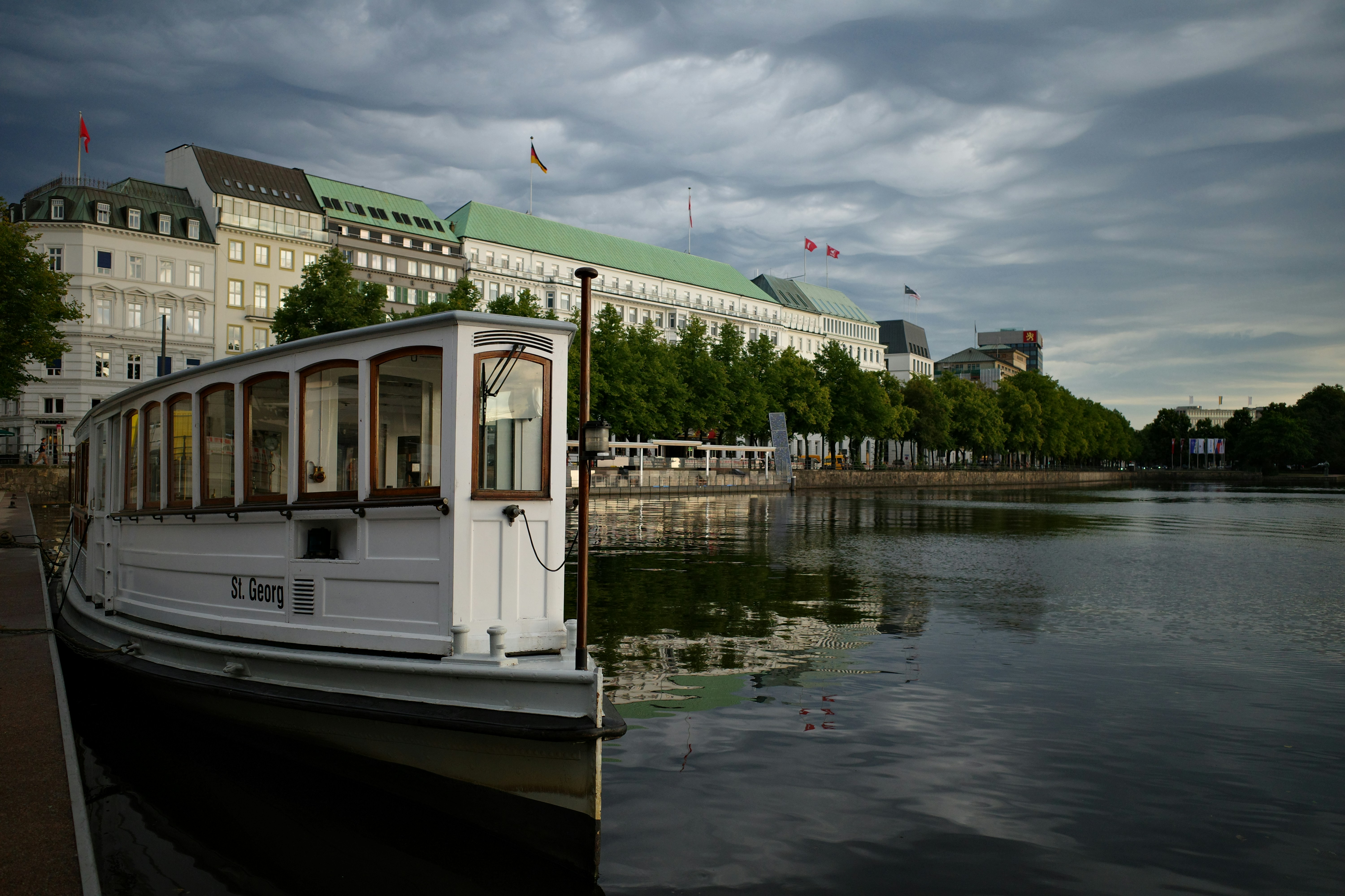 A boat that is sitting in the water