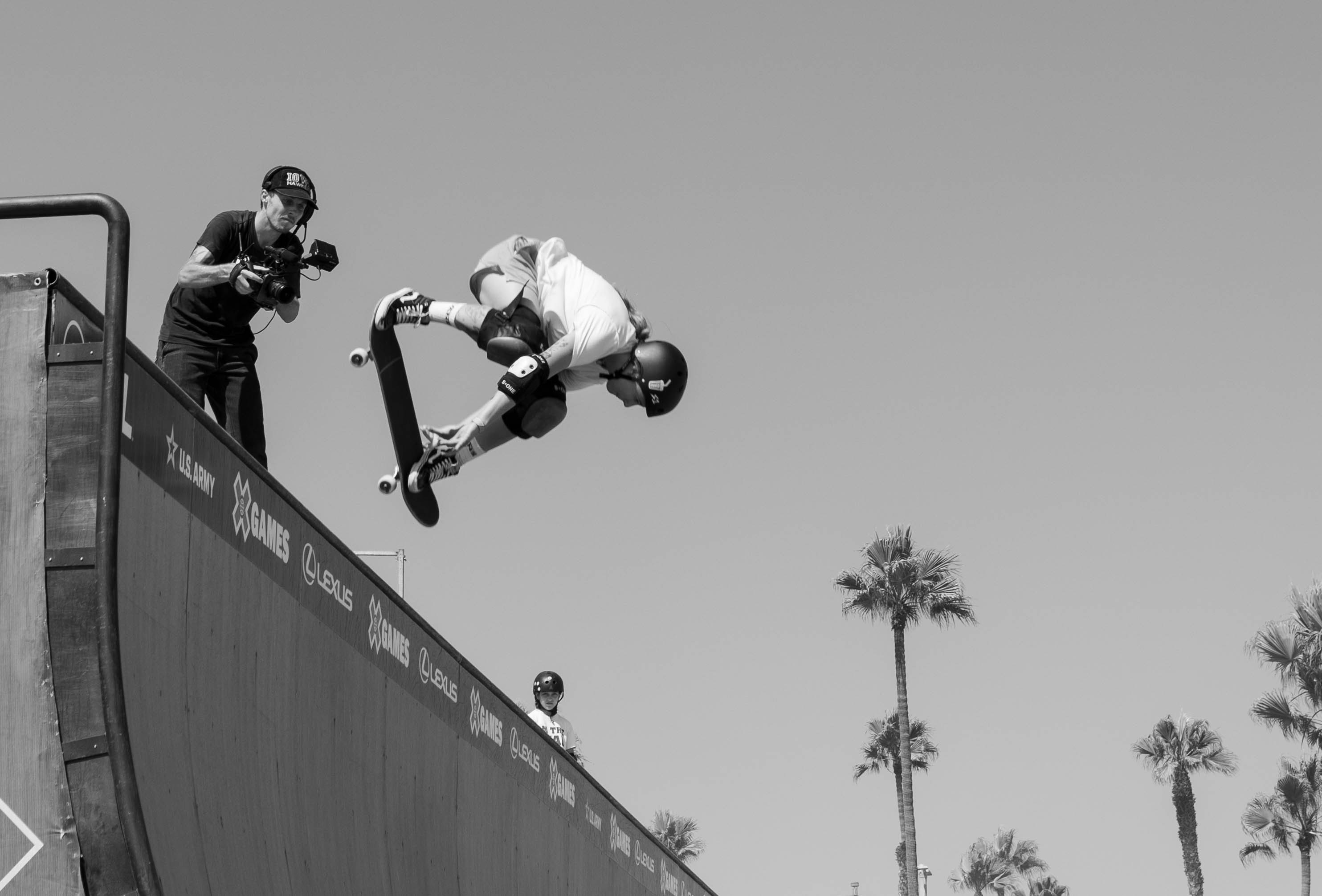 Skateboarding competition in a concrete park