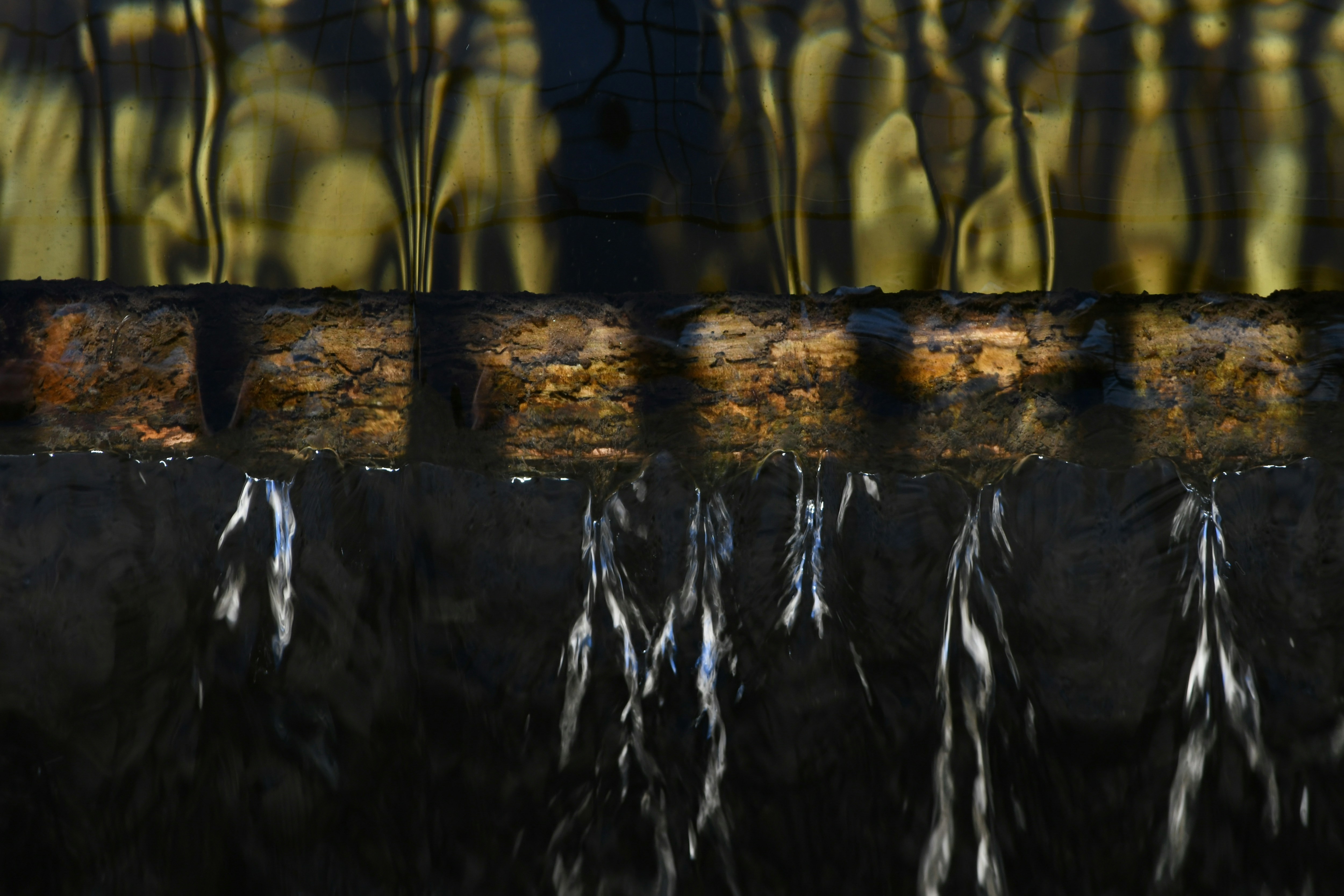 A reflection of a building in a body of water