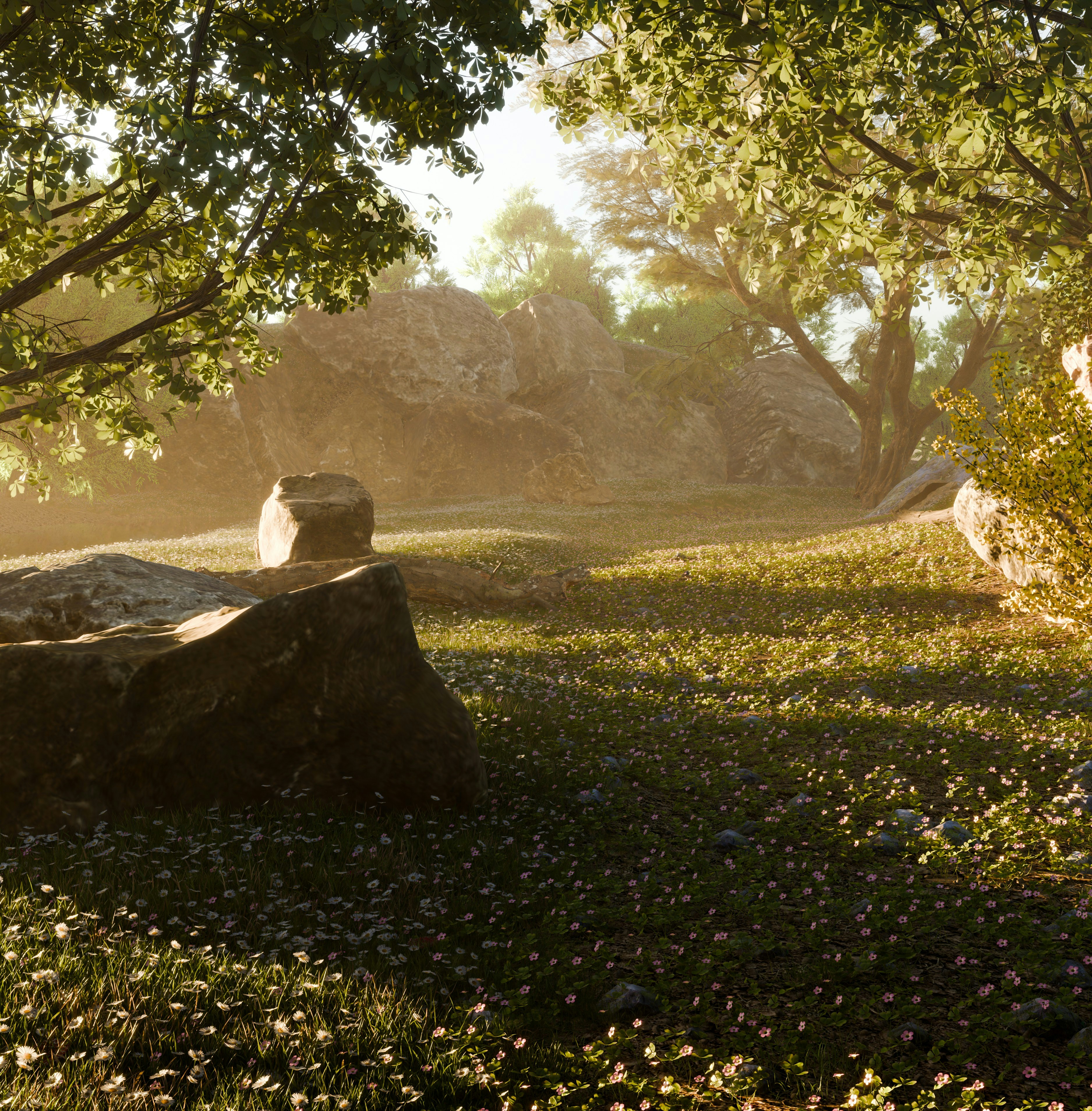 Una grande roccia situata nel mezzo di una foresta