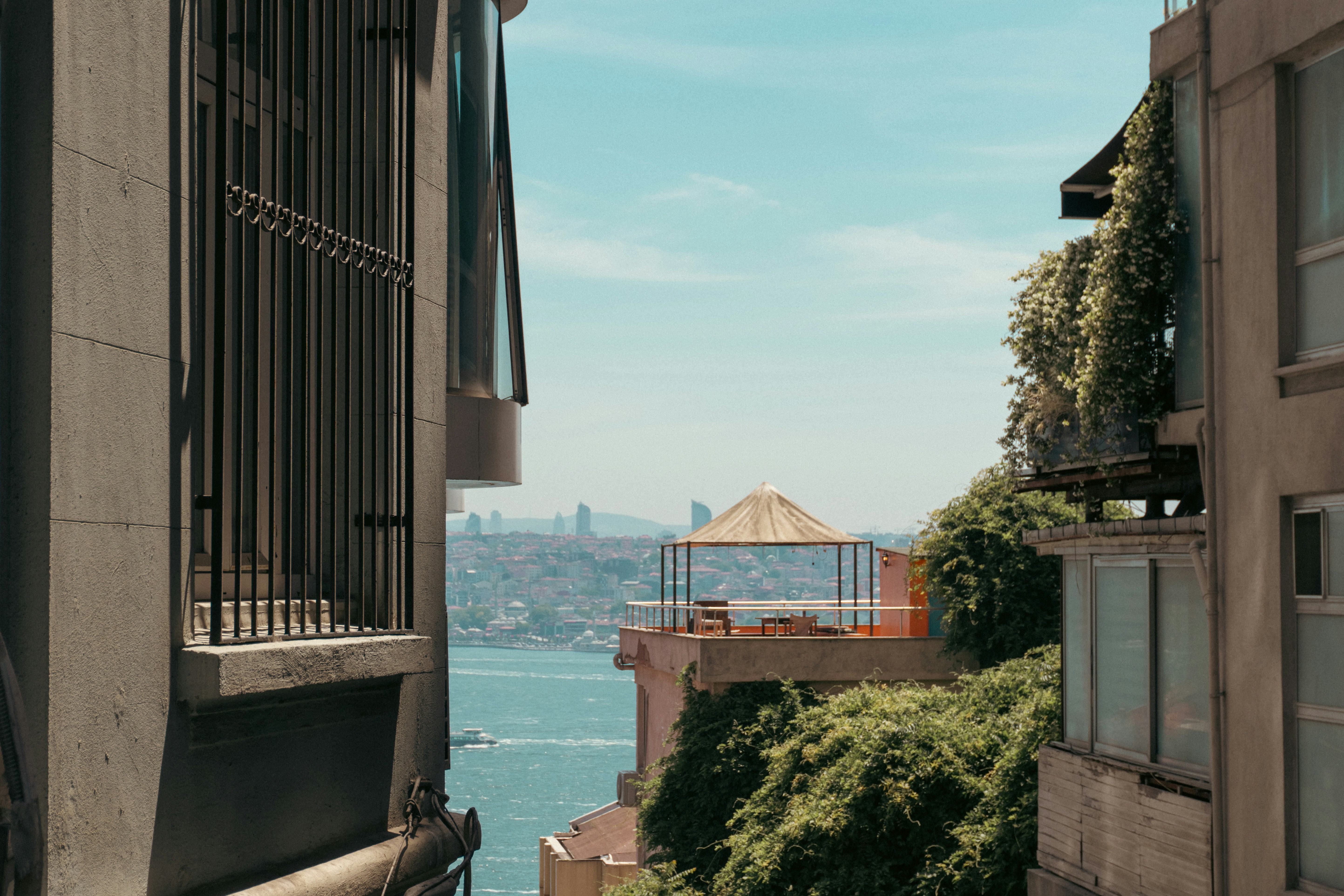 A view of a body of water from a building