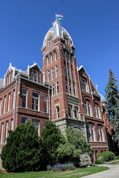 A large brick building with a clock tower