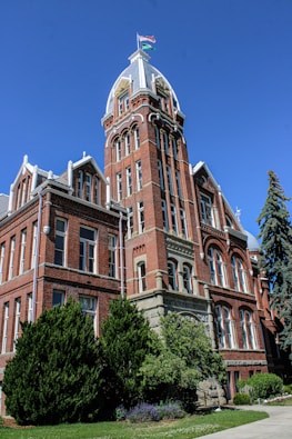 A large brick building with a clock tower