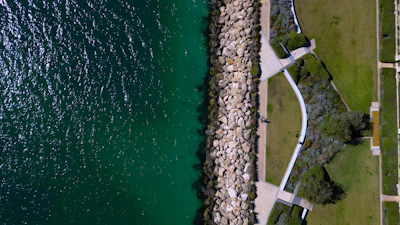 An aerial view of a large body of water