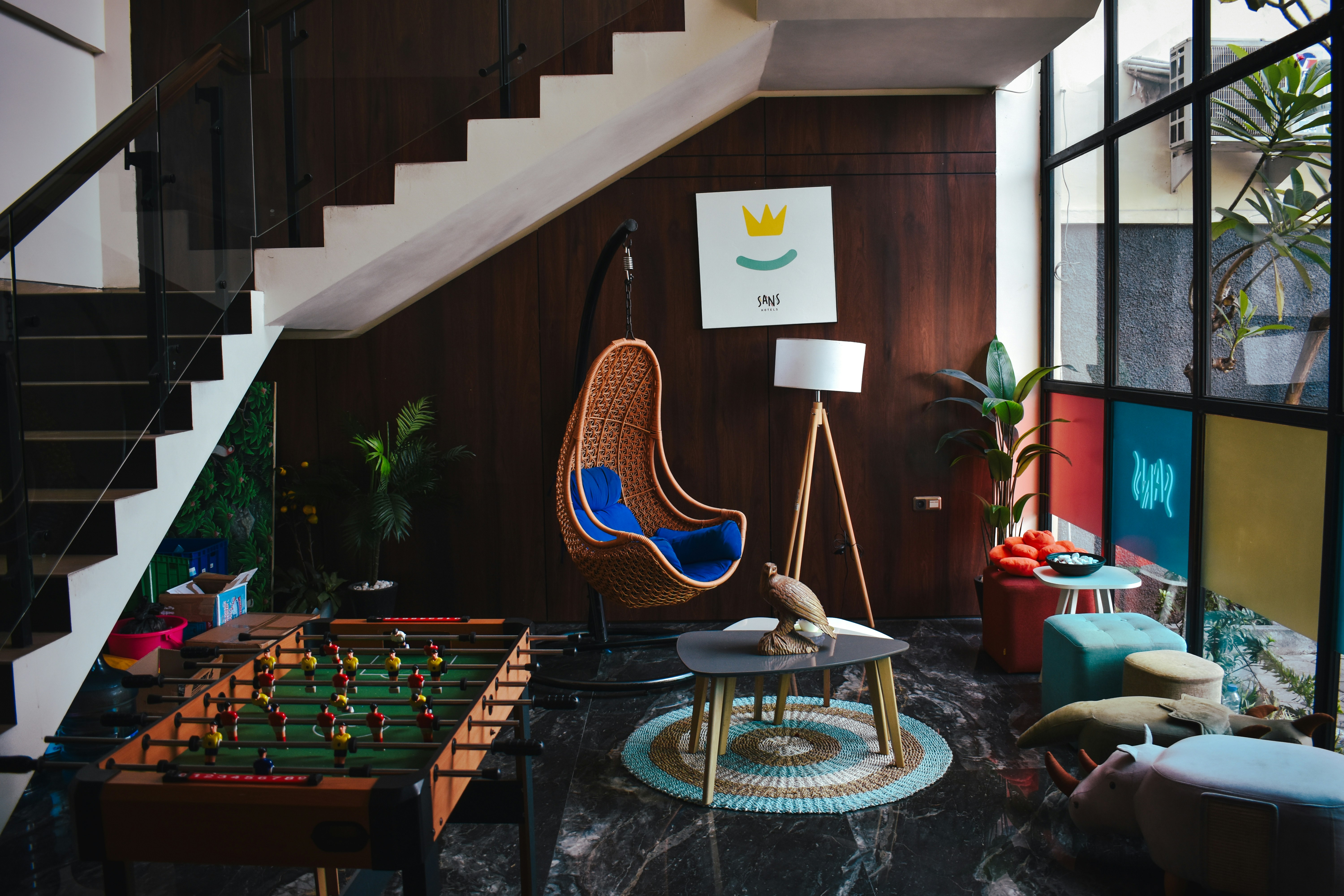 Surabaya, Indonesia - The waiting area by the stairs, Sans Hotel.