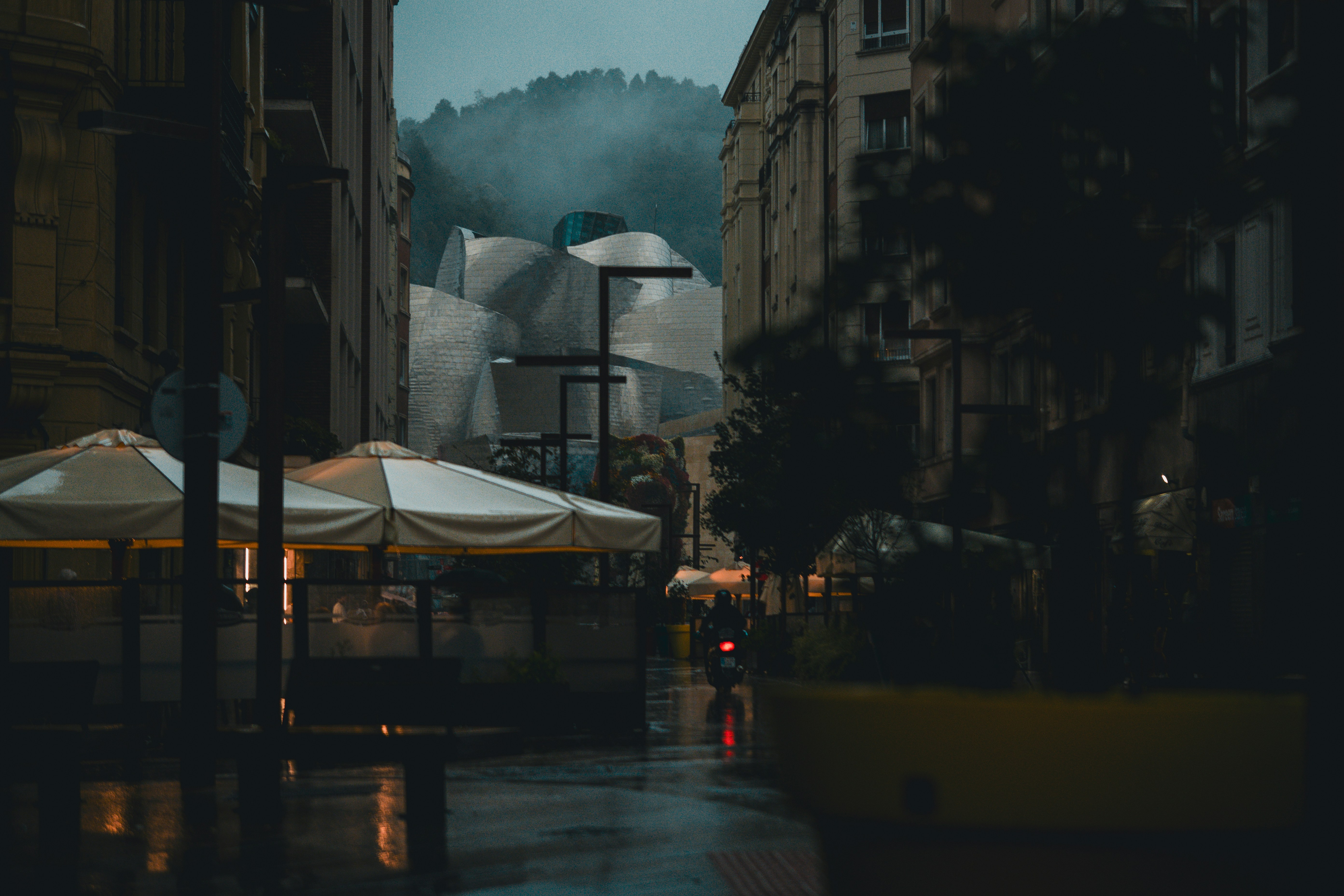 Bilbao rainy street reflections