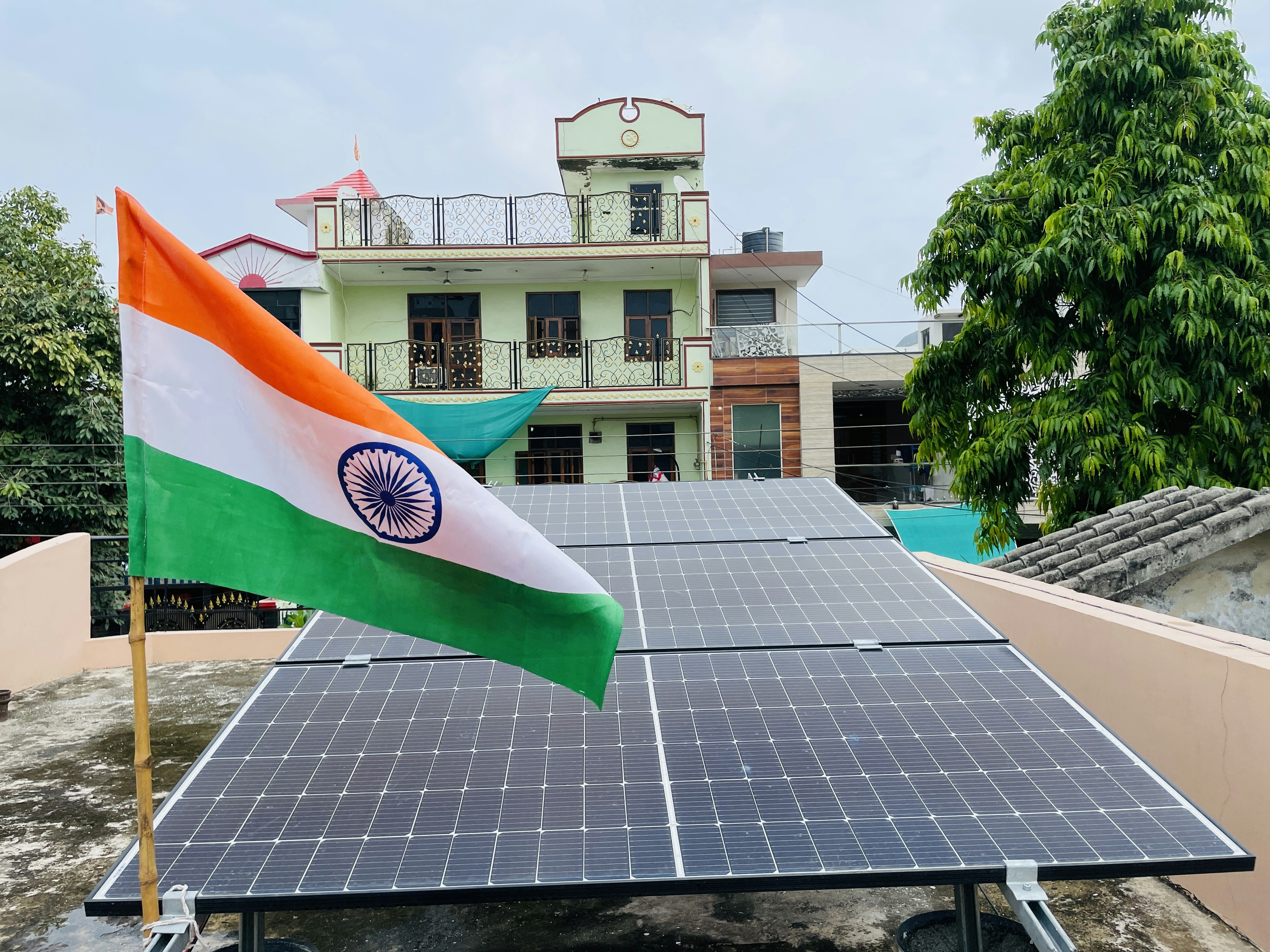 Solar panels installed on rooftop of Indian residential house