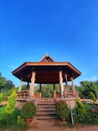 A gazebo with steps leading up to it