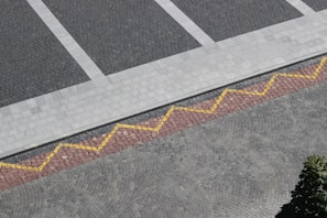 An aerial view of an empty parking lot