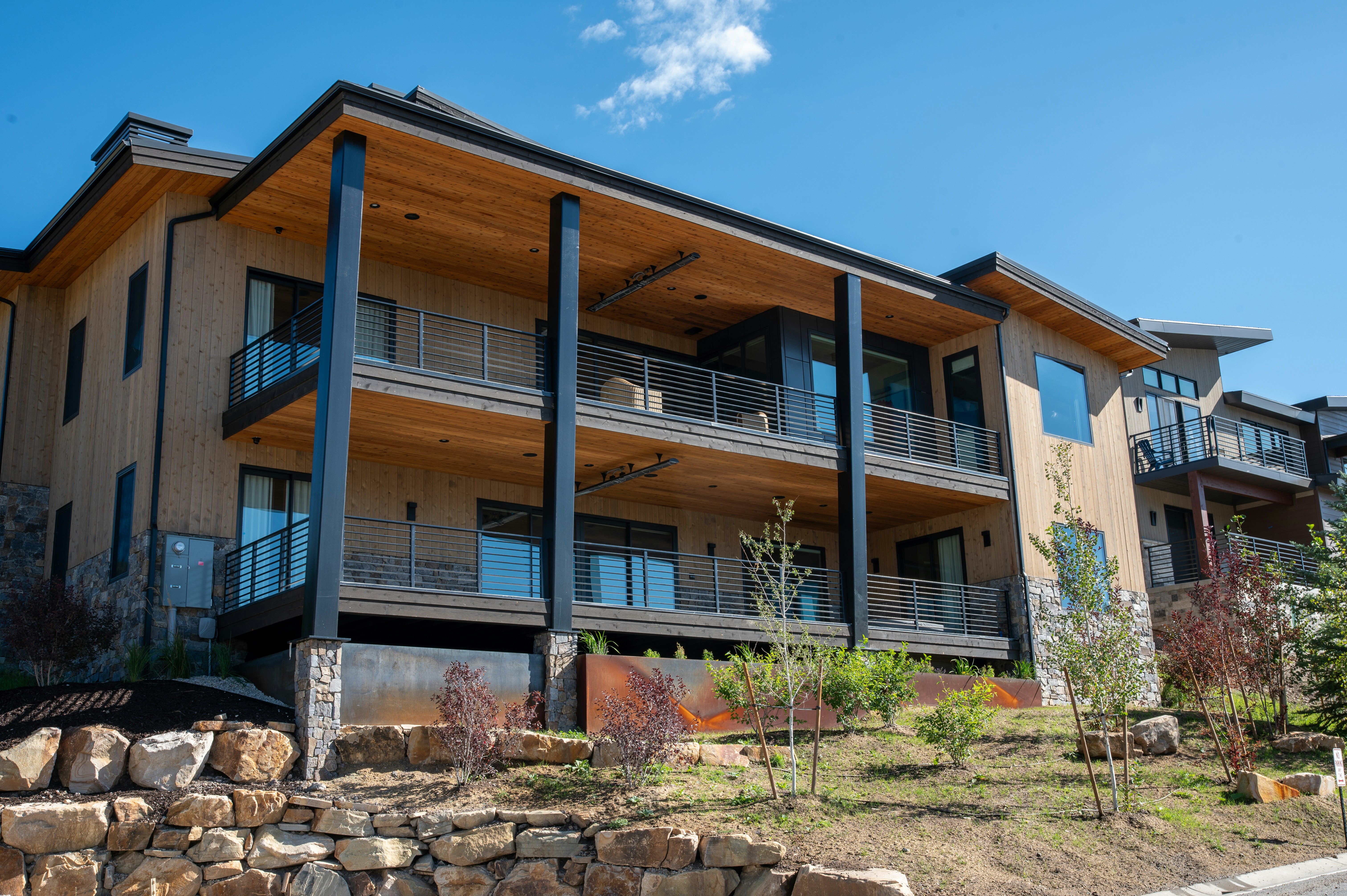 A large building with balconies on top of it