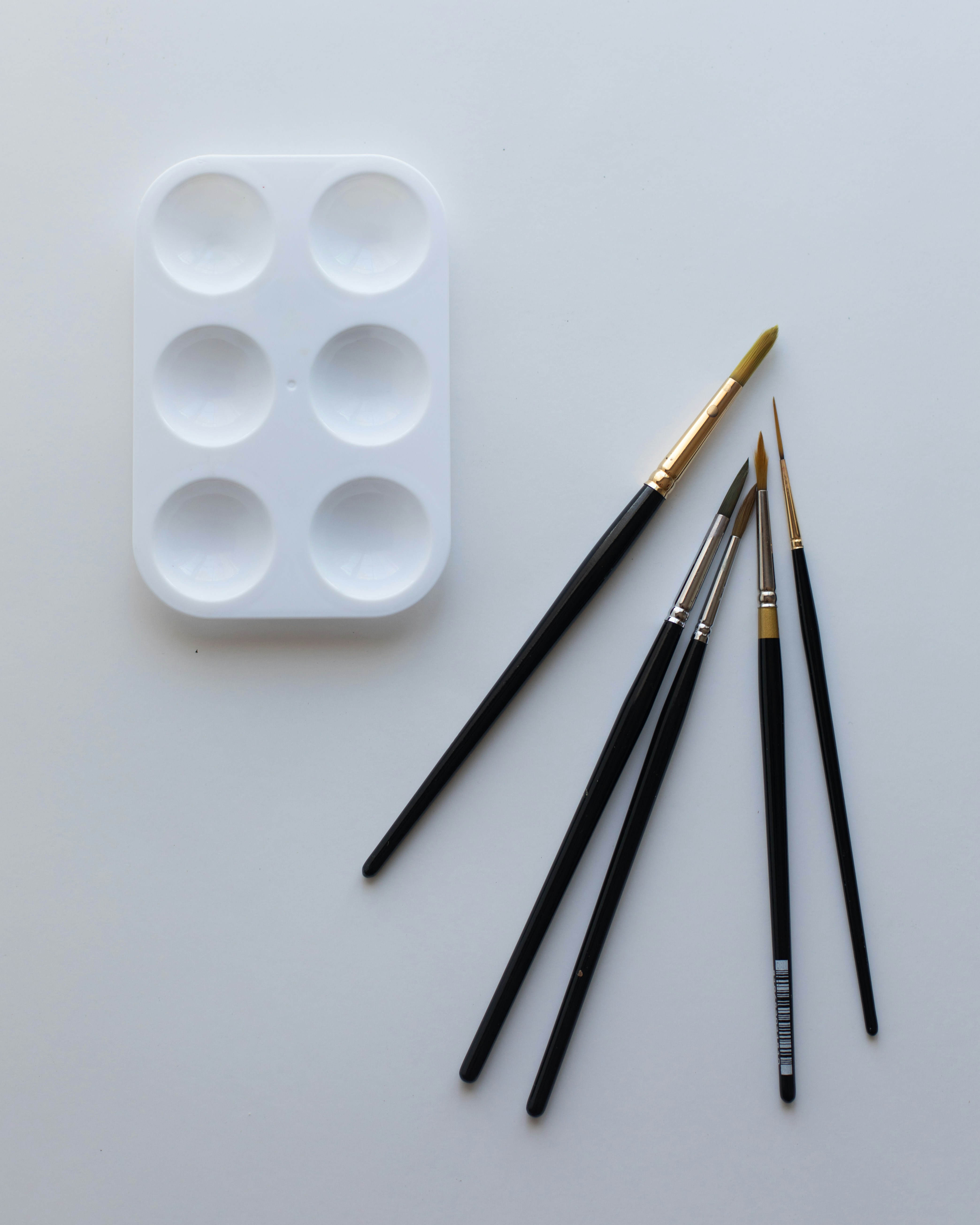 A group of paint brushes and a tray of ice cubes