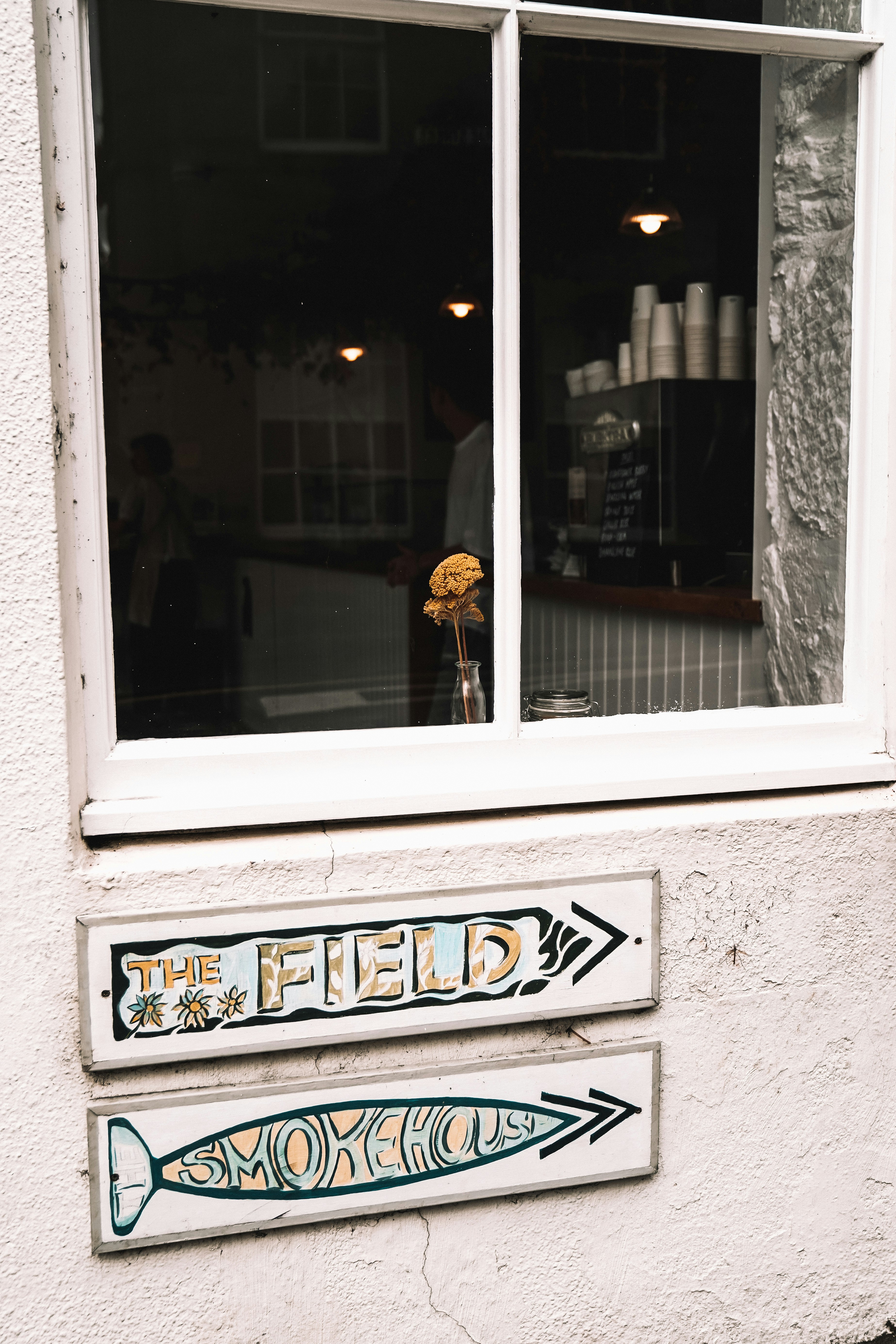 A sign on the side of a building that says the field