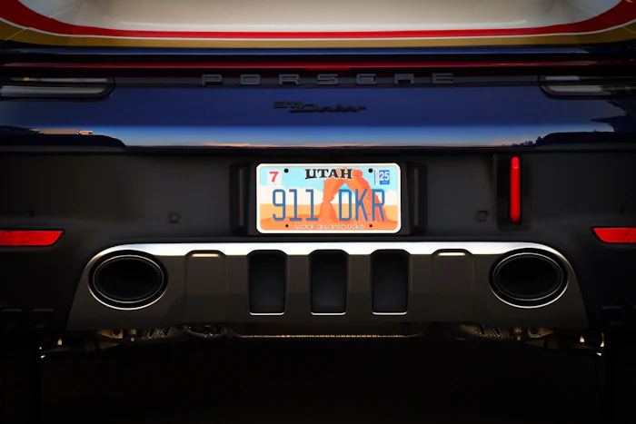 Close-up of a number plate on the back of a car