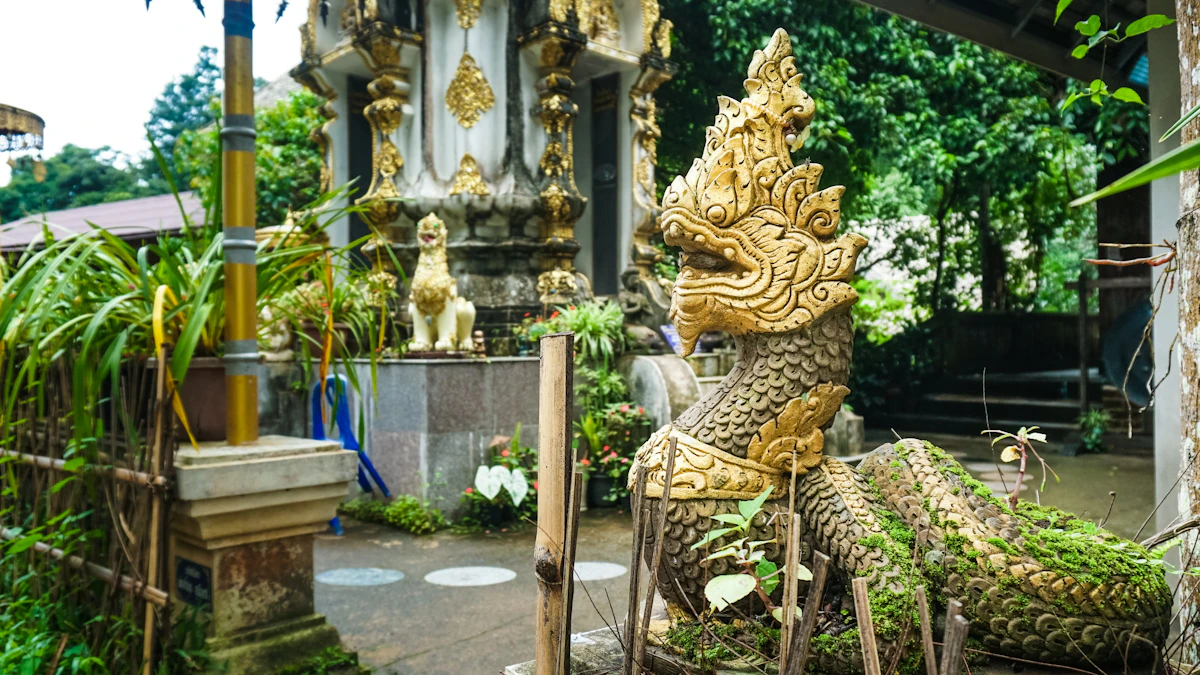 Golden temple garden near Phonepaseuth Guesthouse