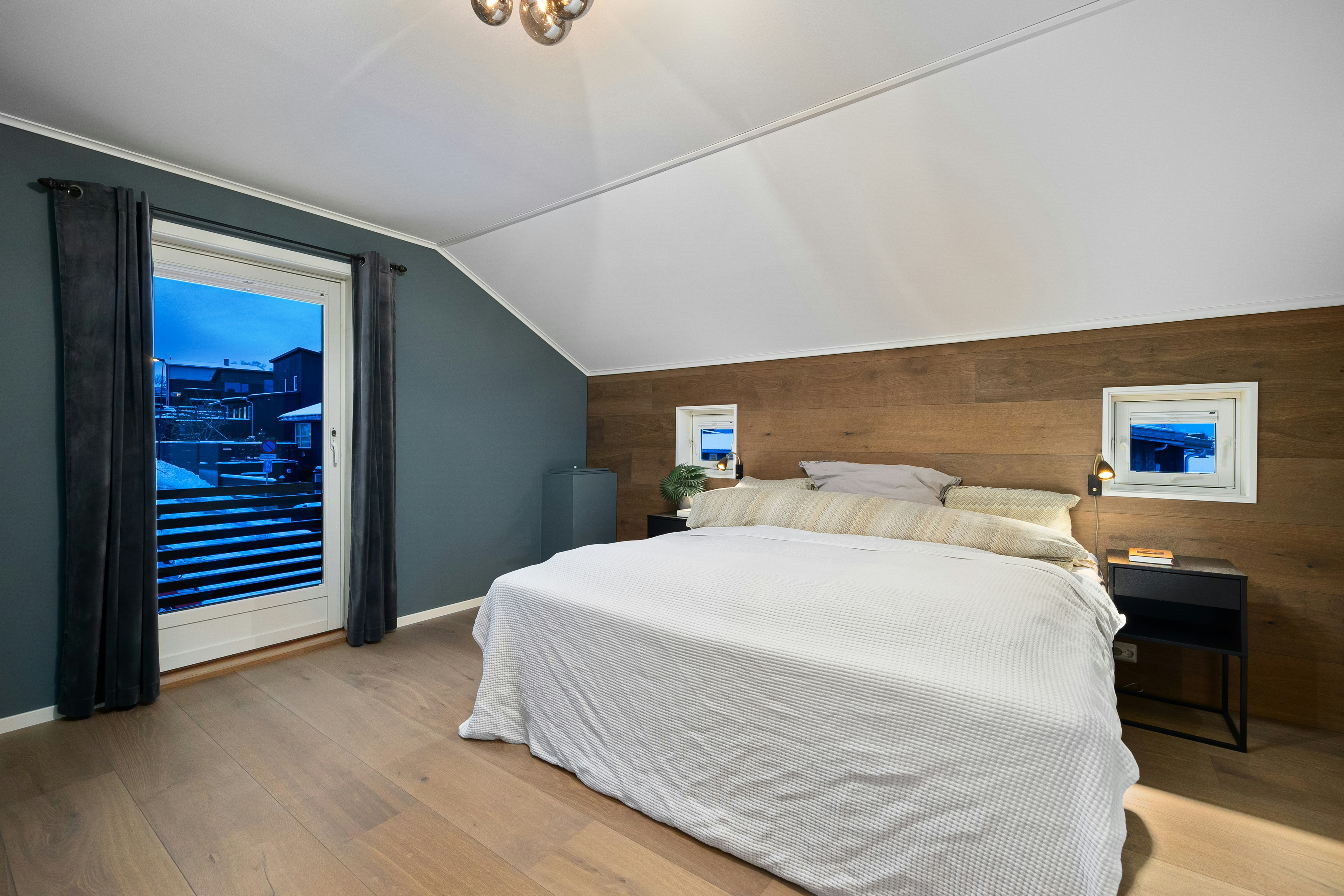 Well-lit 3 BHK bedroom with large windows - 3 bhk unit plan