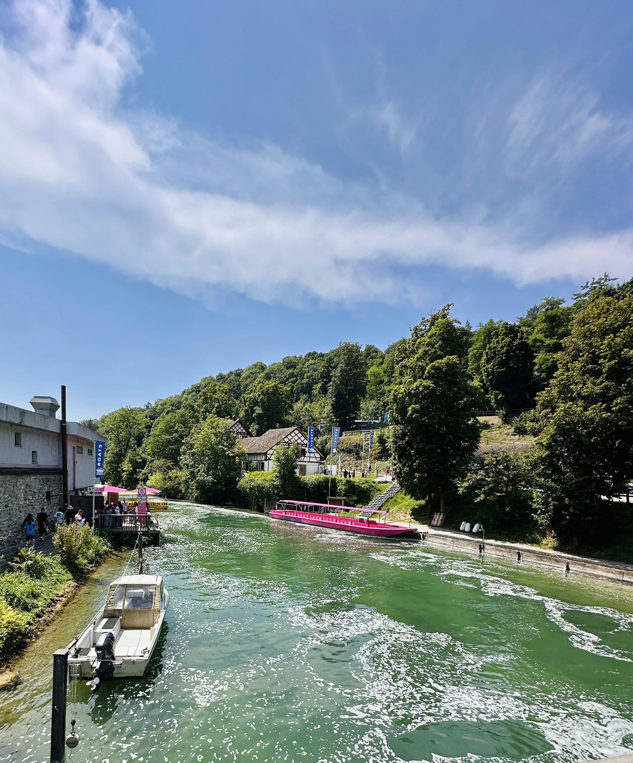 A river with a boat in the middle of it