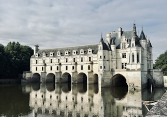 A castle is reflected in a body of water