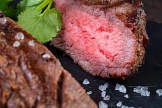 A close up of a piece of meat on a plate