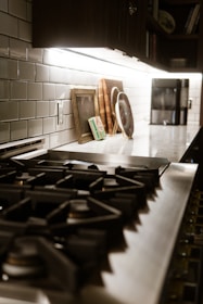 A stove top oven sitting inside of a kitchen