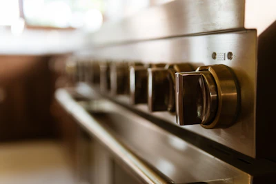 A close up of a stove top oven in a kitchen