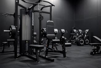 A black and white photo of a gym