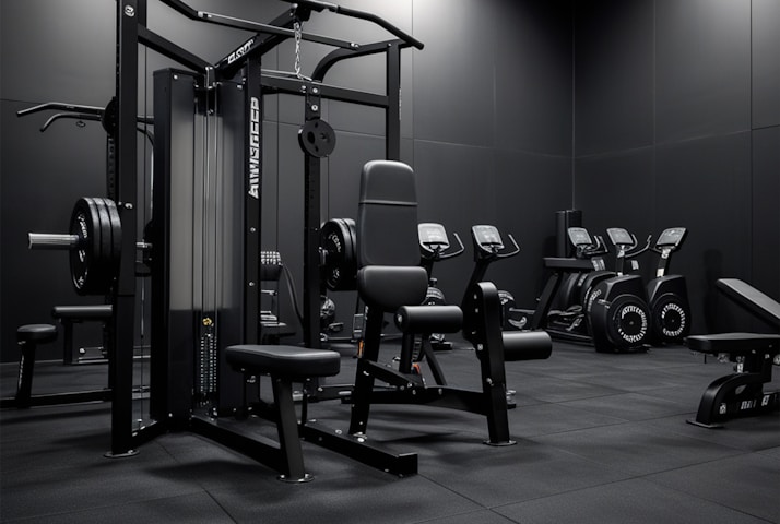 A black and white photo of a gym