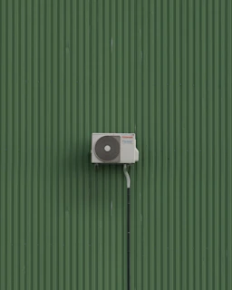 A green wall with a white and black object on it
