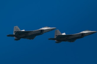 Two fighter jets are flying in the sky