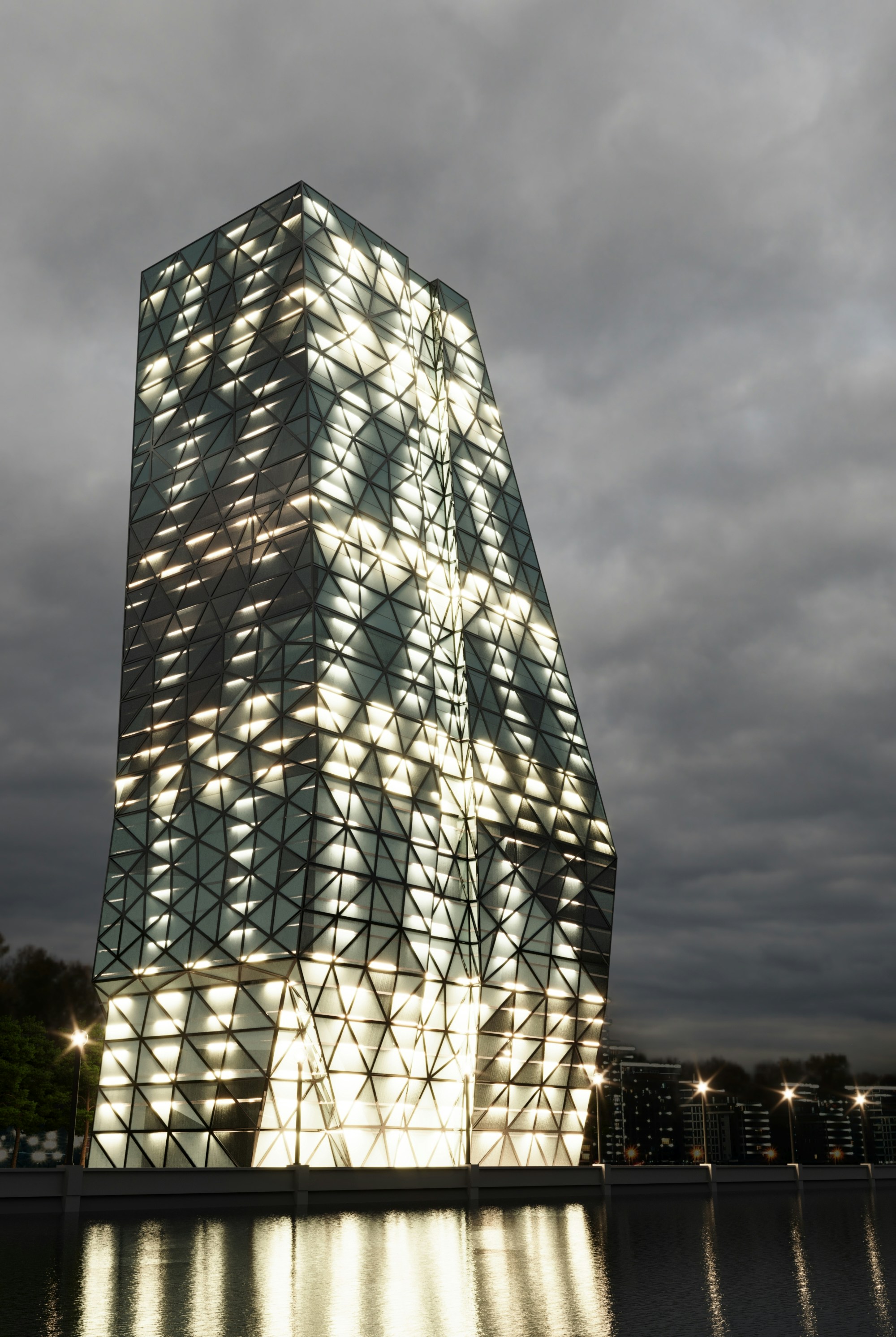 A very tall building with a lot of lights on it