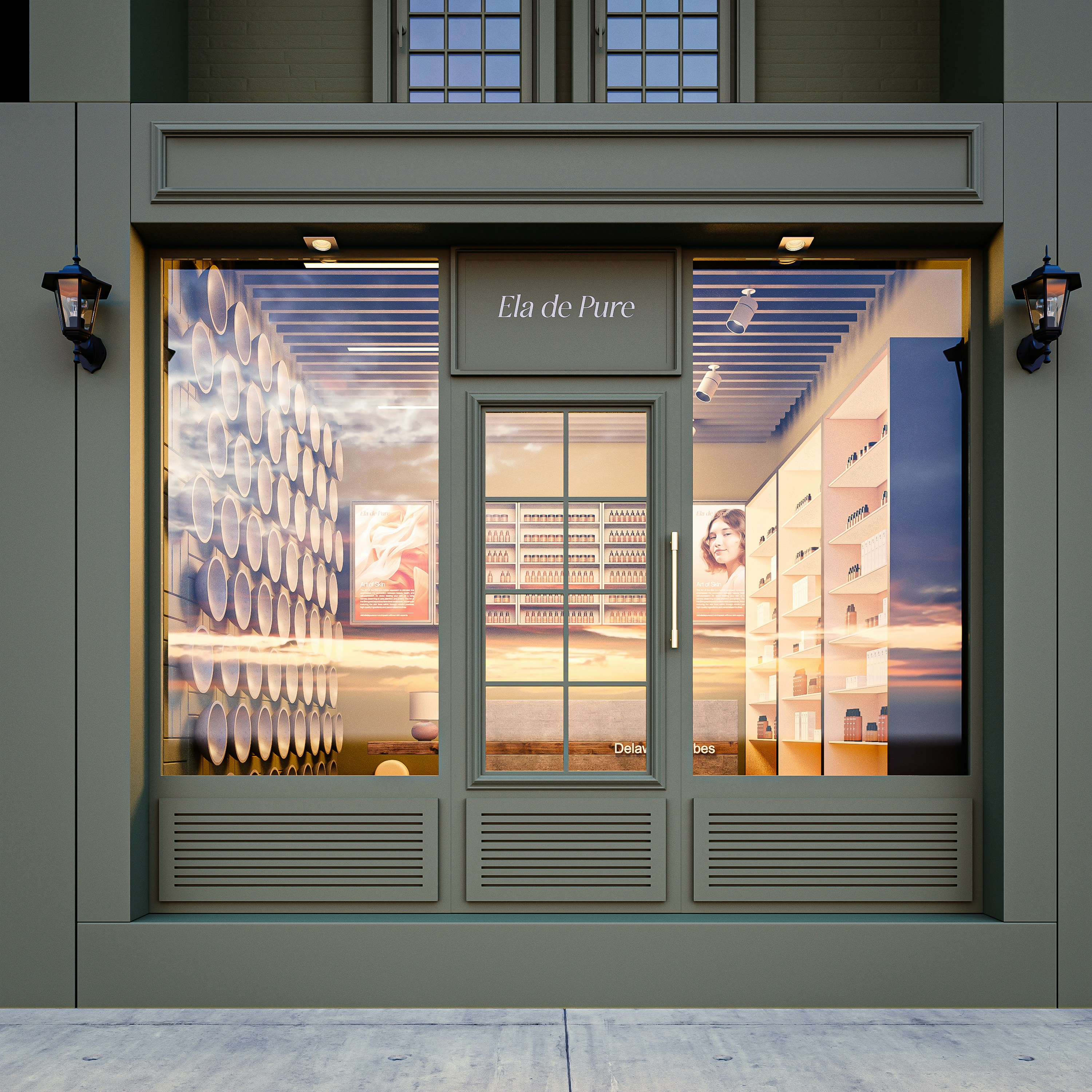 A store front with a clock on the front of it