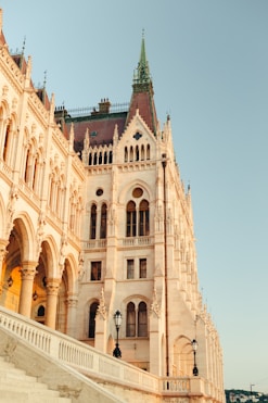 A large white building with a clock tower